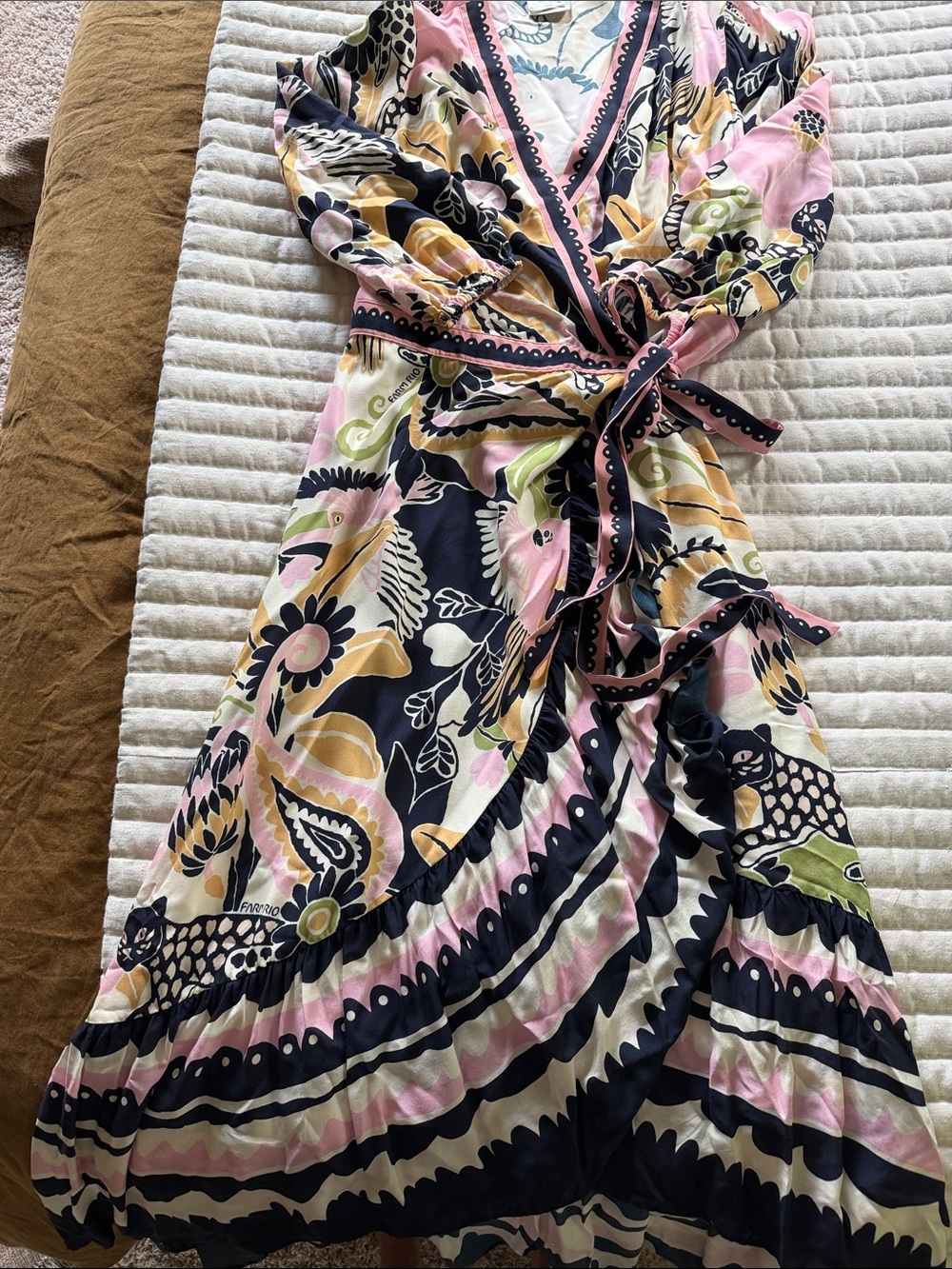 FARM Rio Pink, Navy & Yellow Floral Wrap Maxi Dress